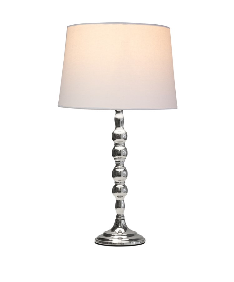 Bergen Slimline Silver Chrome Candlestick Table Lamp with Ivory Linen Shade Bergen Slimline Silver Chrome Candlestick Table Lamp with Ivory Linen Shade