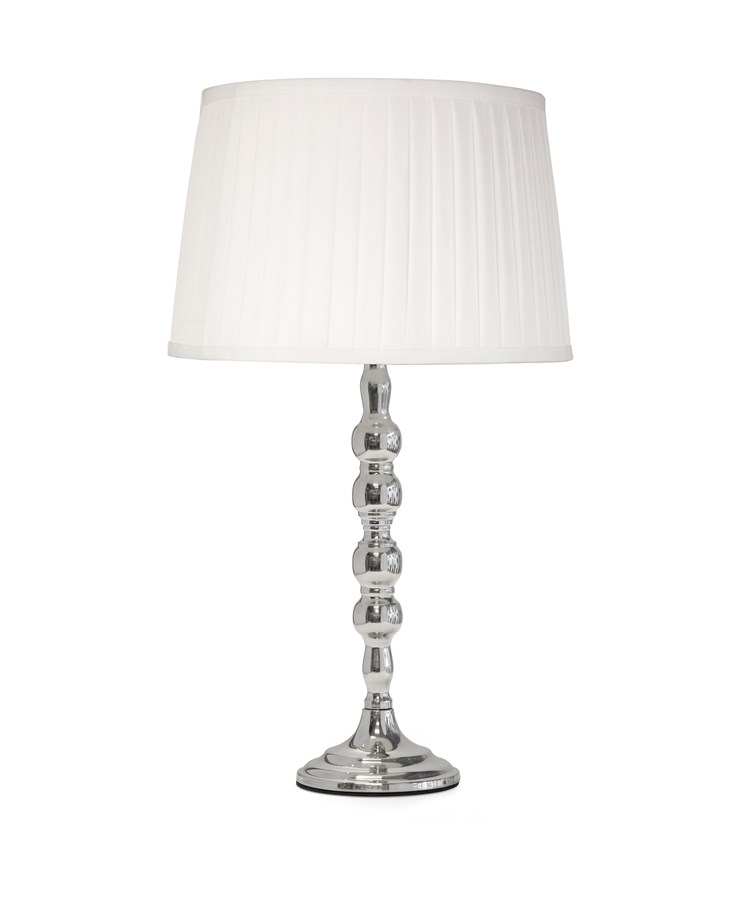 Bergen Slimline Silver Chrome Candlestick Table Lamp with Ivory Pleated Shade Bergen Slimline Silver Chrome Candlestick Table Lamp with Ivory Pleated Shade