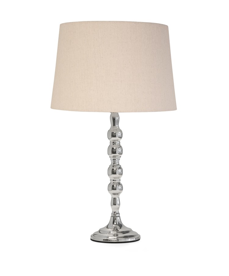 Bergen Slimline Silver Chrome Candlestick Table Lamp with Natural Linen Shade Bergen Slimline Silver Chrome Candlestick Table Lamp with Natural Linen Shade