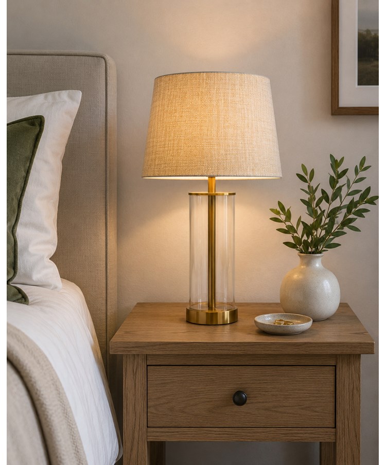 Arezo Gold Table Lamp with Beige Linen Shade Arezo Gold Table Lamp with Beige Linen Shade
