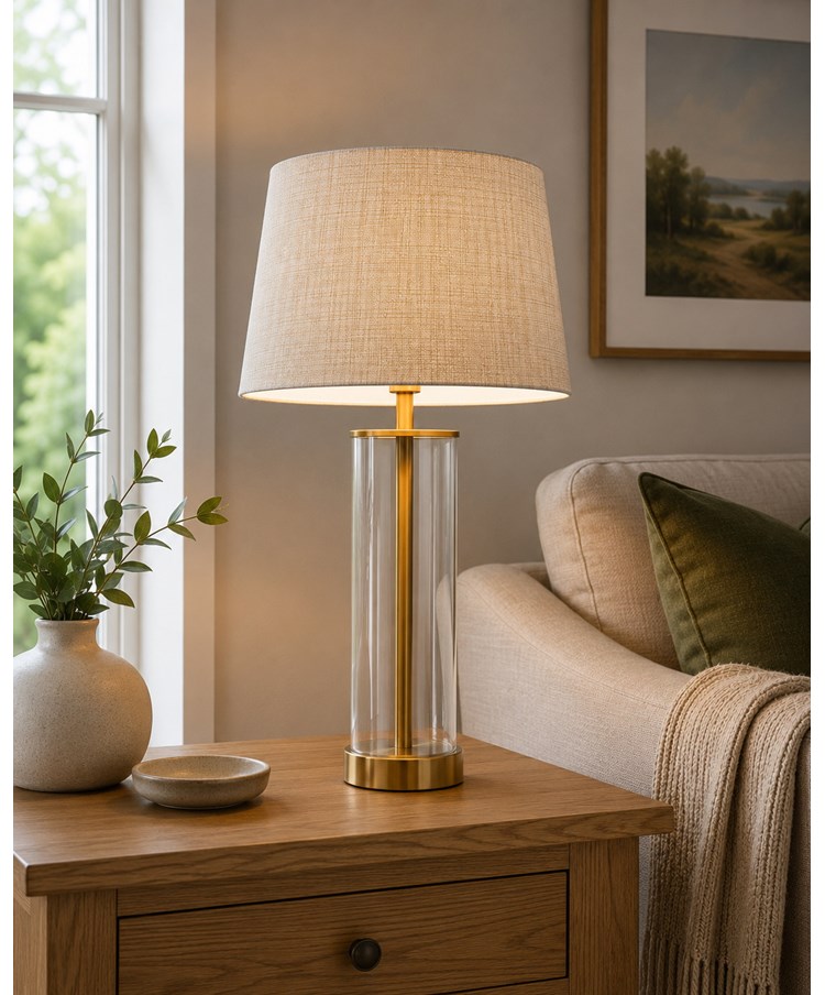 Arezo Gold Table Lamp with Beige Linen Shade