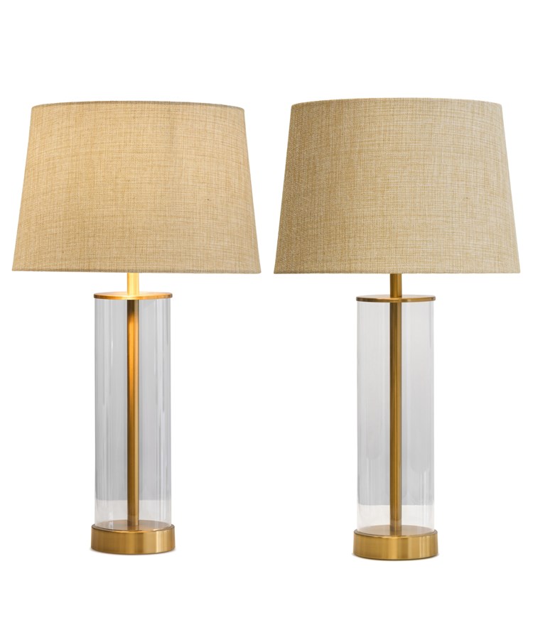 Arezo Gold Table Lamps with Beige Linen Shade (Pair)