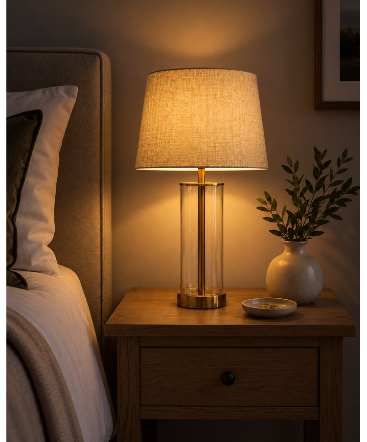 Arezo Gold Table Lamp with Beige Linen Shade Arezo Gold Table Lamp with Beige Linen Shade