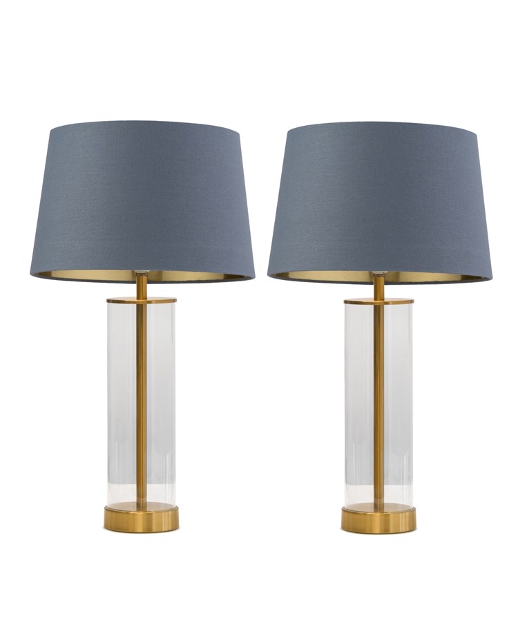 Arezo Gold Table Lamps with Blue Gold Lined Shade (Pair)
