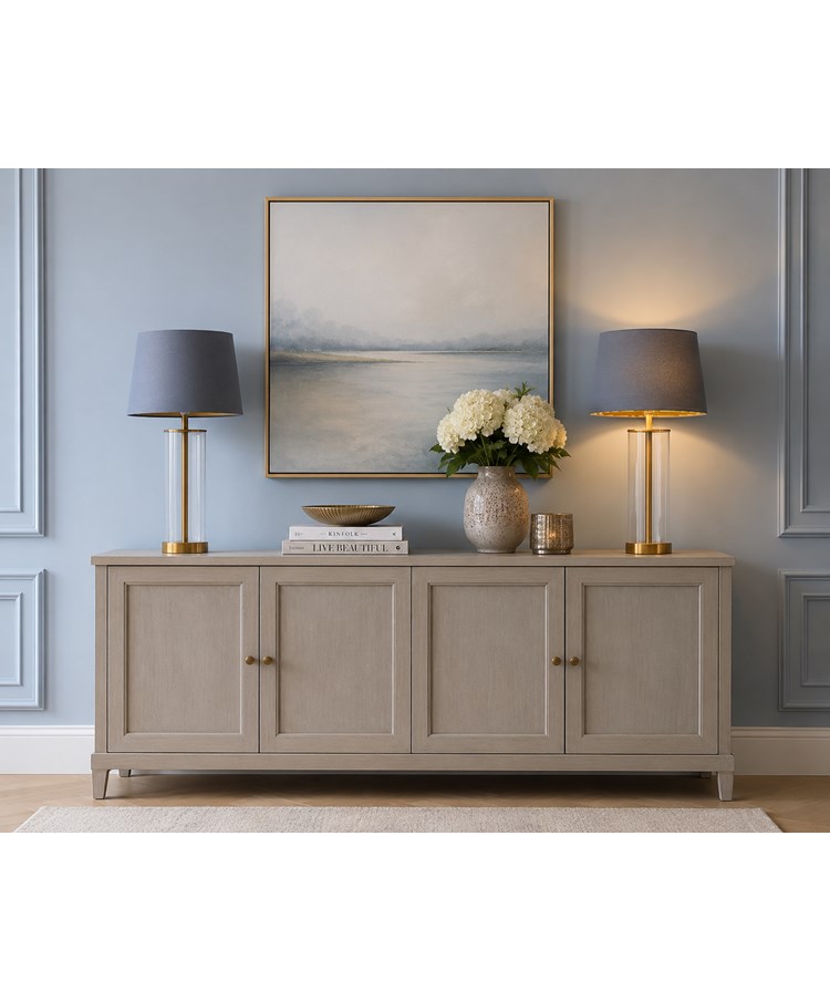 Arezo Gold Table Lamps with Blue Gold Lined Shade (Pair) Arezo Gold Table Lamps with Blue Gold Lined Shade (Pair)
