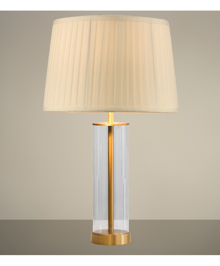 Arezo Modern Gold Glass Cylinder Table Lamp with Cream Pleat Shade Arezo Modern Gold Glass Cylinder Table Lamp with Cream Pleat Shade