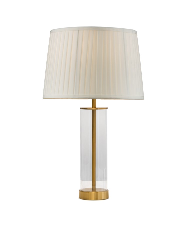 Arezo Modern Gold Glass Cylinder Table Lamp with Cream Pleat Shade Arezo Modern Gold Glass Cylinder Table Lamp with Cream Pleat Shade