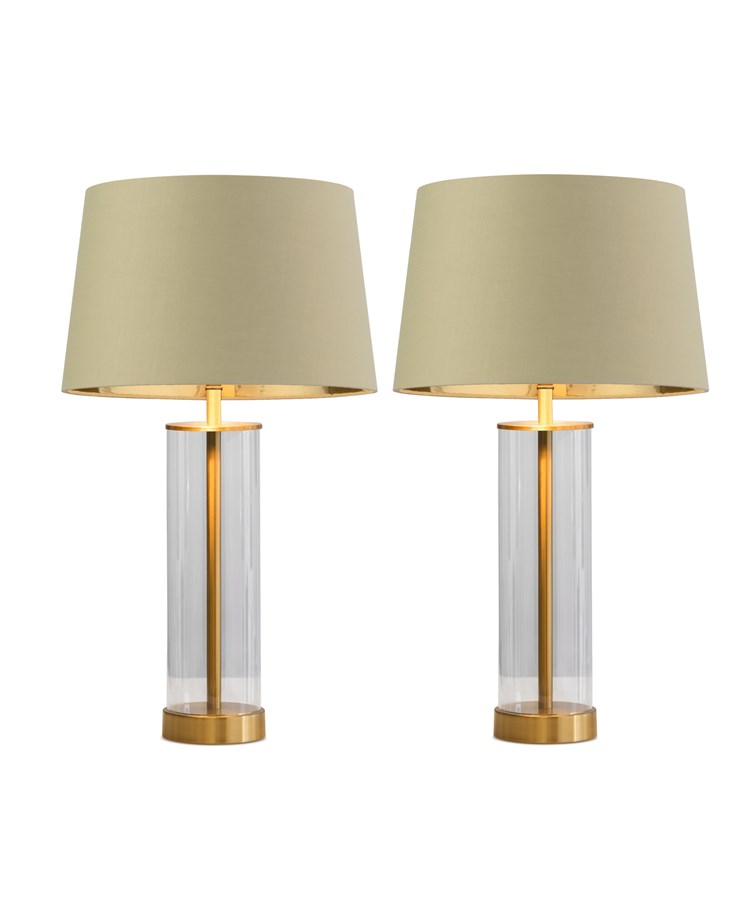 Arezo Gold Table Lamps with Green Gold Lined Shade (Pair)