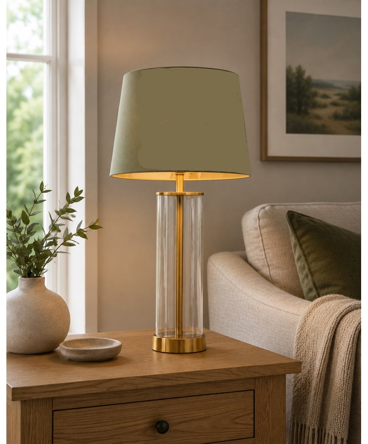Arezo Gold Table Lamp with Green Gold Lined Shade
