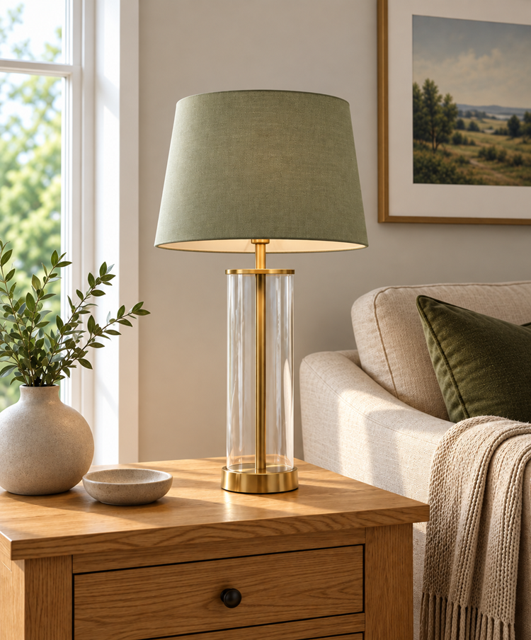 Arezo Gold Table Lamp with Green Gold Lined Shade Arezo Gold Table Lamp with Green Gold Lined Shade