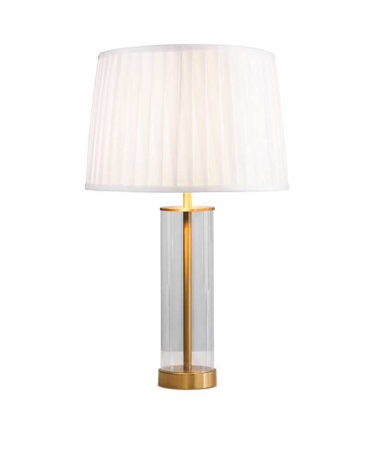 Arezo Modern Gold Glass Cylinder Table Lamp with Ivory Pleat Shade Arezo Modern Gold Glass Cylinder Table Lamp with Ivory Pleat Shade