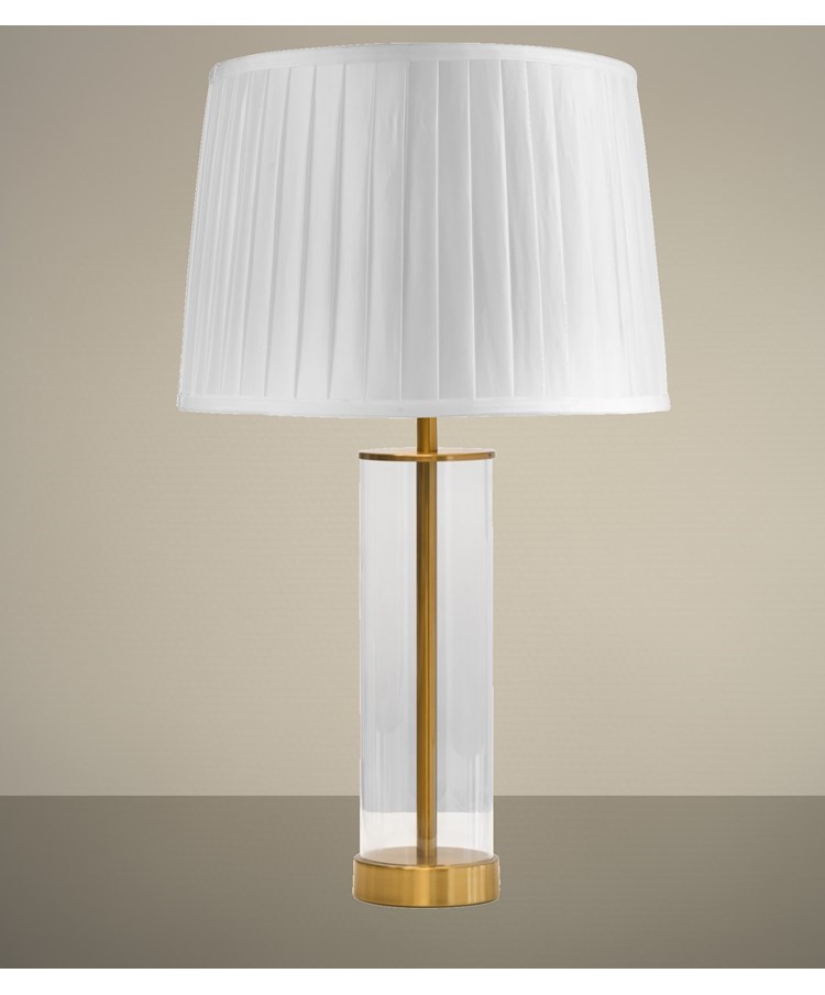 Arezo Modern Gold Glass Cylinder Table Lamp with Ivory Pleat Shade Arezo Modern Gold Glass Cylinder Table Lamp with Ivory Pleat Shade