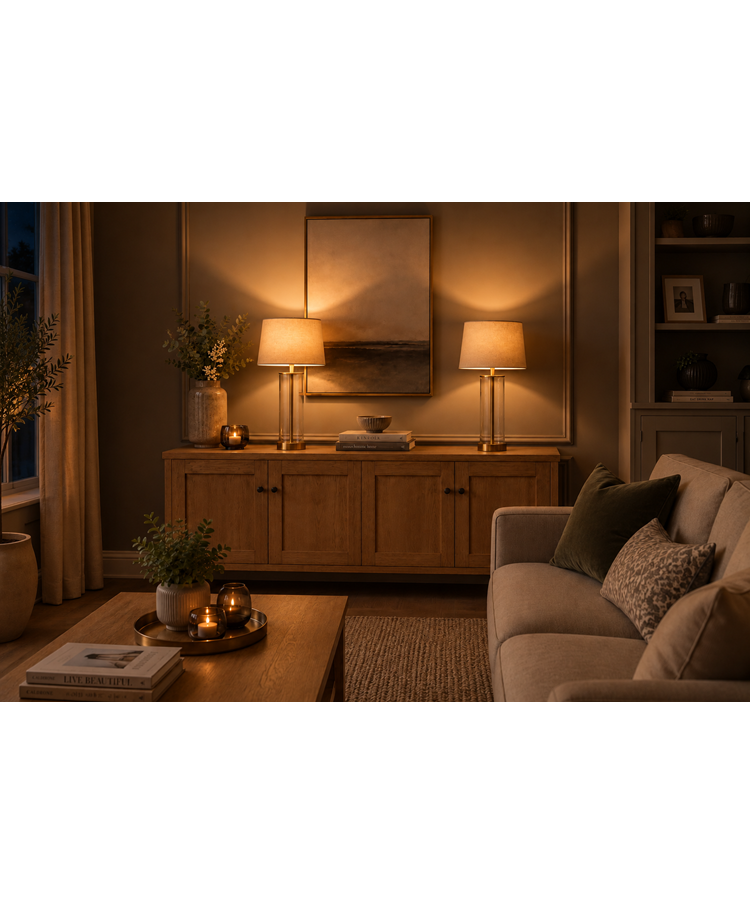 Arezo Gold Table Lamps with Nautral Linen Shade (Pair)