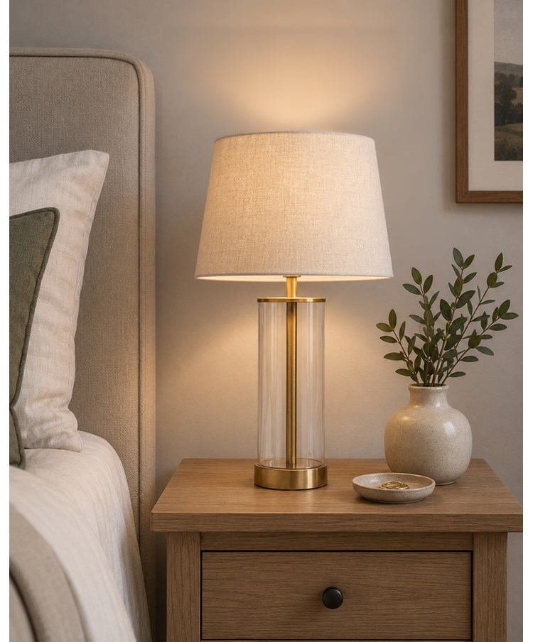 Arezo Gold Table Lamps with Nautral Linen Shade (Pair)
