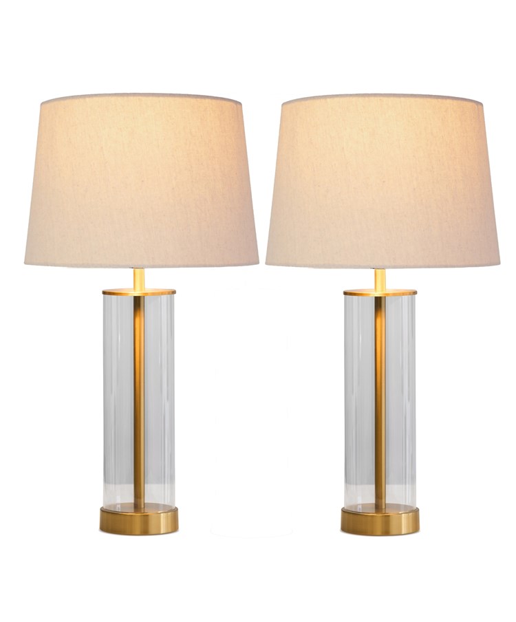 Arezo Gold Table Lamps with Nautral Linen Shade (Pair)