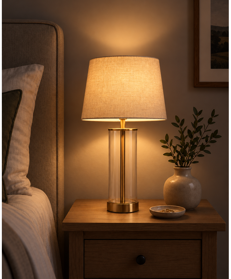 Arezo Gold Table Lamp with Natural Linen Shade Arezo Gold Table Lamp with Natural Linen Shade