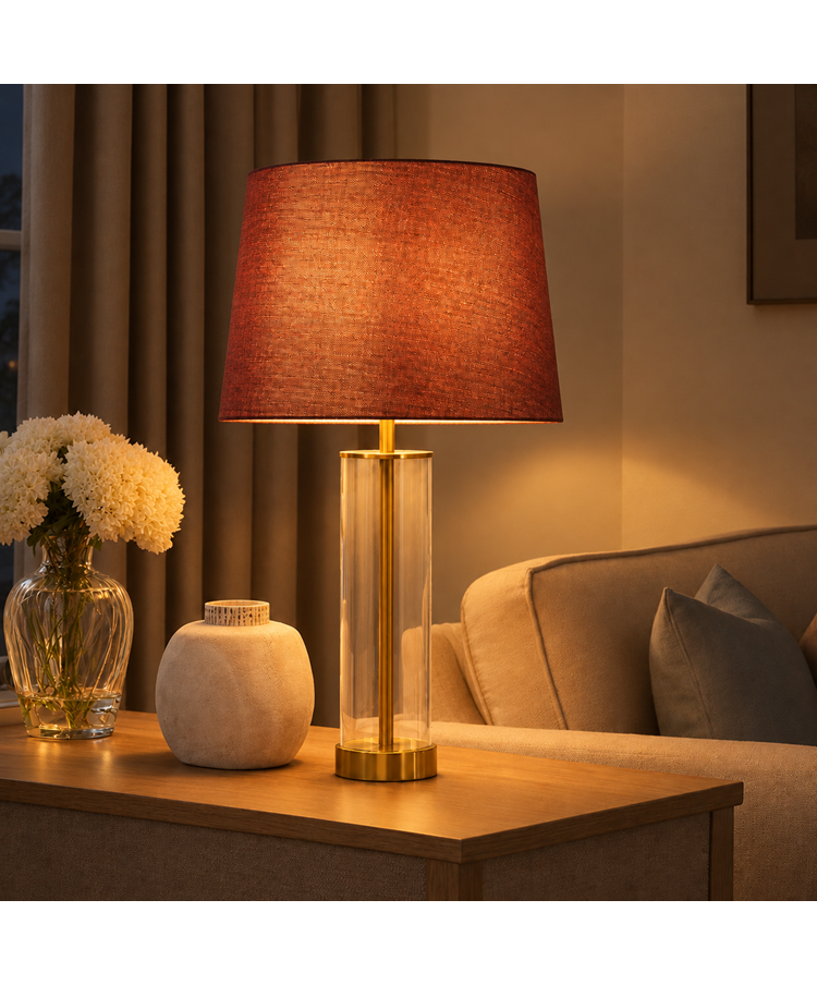 Arezo Gold Table Lamp with Red Gold Linen Shade