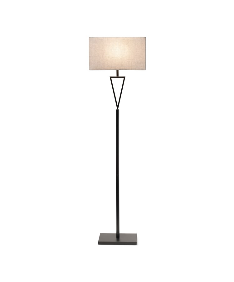 V Design Black Space-Saving Slimline Floor Lamp with Grey Linen Shade