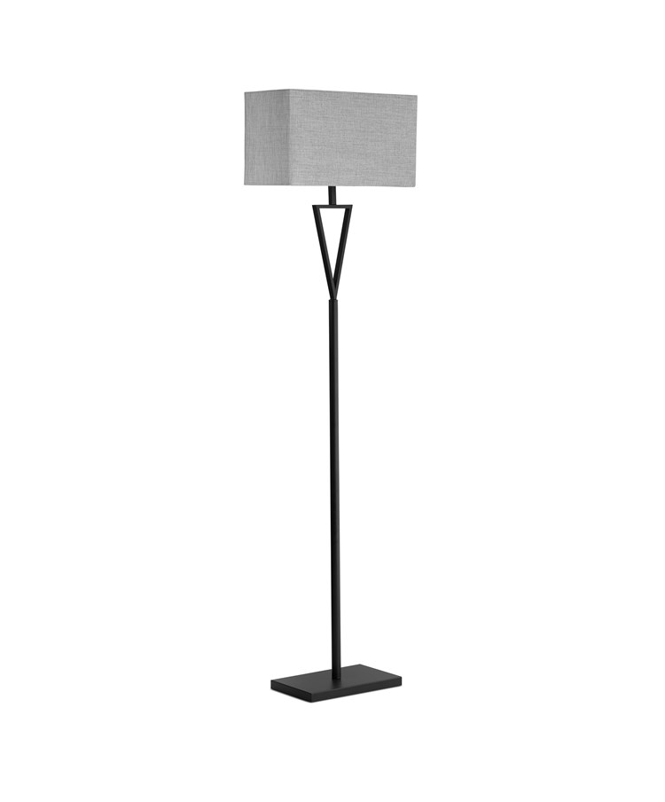 V Design Black Space-Saving Slimline Floor Lamp with Grey Linen Shade V Design Black Space-Saving Slimline Floor Lamp with Grey Linen Shade