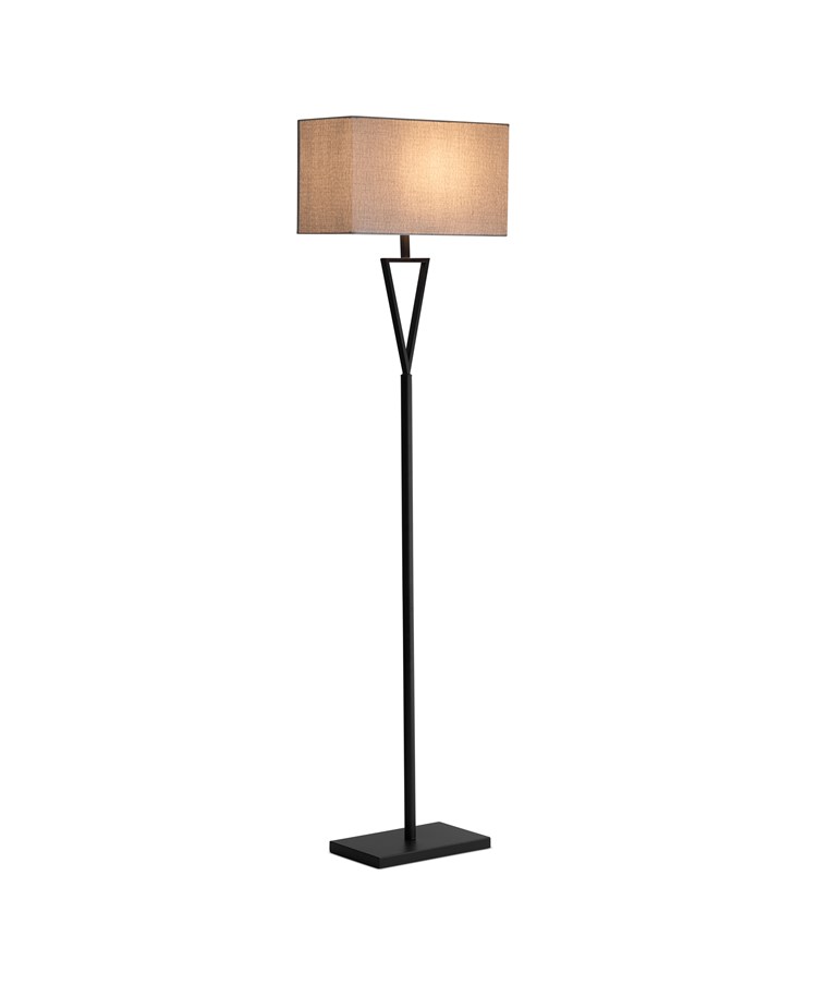 V Design Black Space-Saving Slimline Floor Lamp with Grey Linen Shade V Design Black Space-Saving Slimline Floor Lamp with Grey Linen Shade
