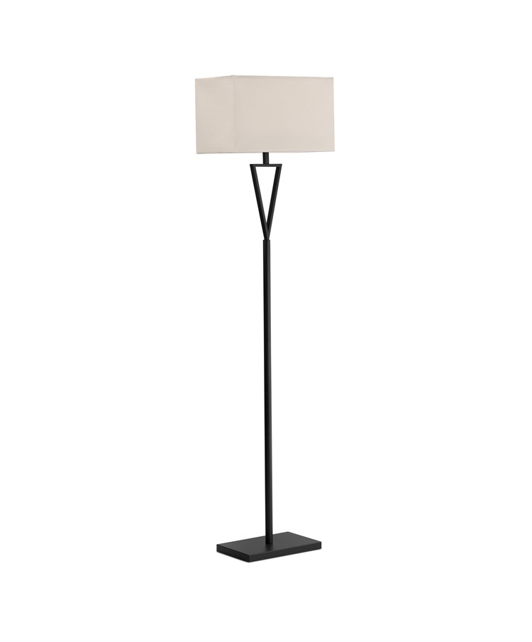 V Design Black Space-Saving Slimline Floor Lamp with Ivory Linen Shade