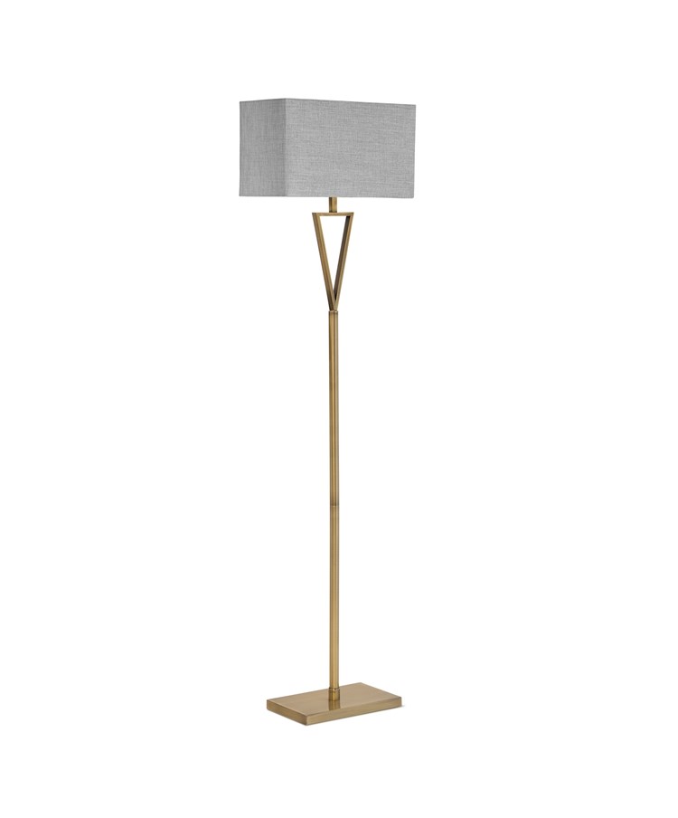 V Design Antique Brass Space-Saving Slimline Floor Lamp with Grey Linen Shade V Design Antique Brass Space-Saving Slimline Floor Lamp with Grey Linen Shade