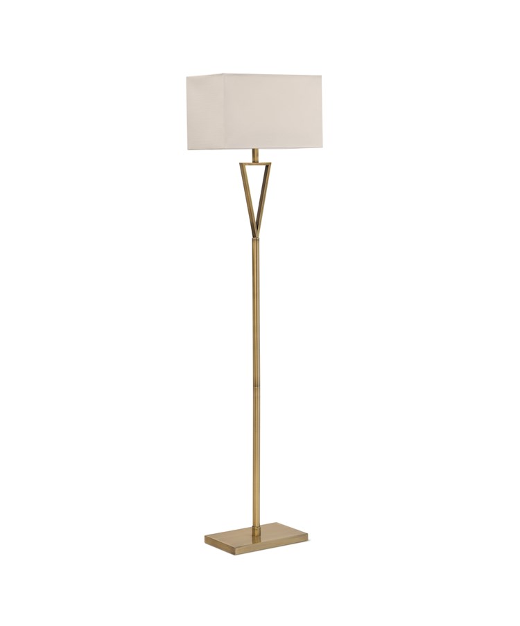 V Design Antique Brass Space-Saving Slimline Floor Lamp with Ivory Linen Shade V Design Antique Brass Space-Saving Slimline Floor Lamp with Ivory Linen Shade