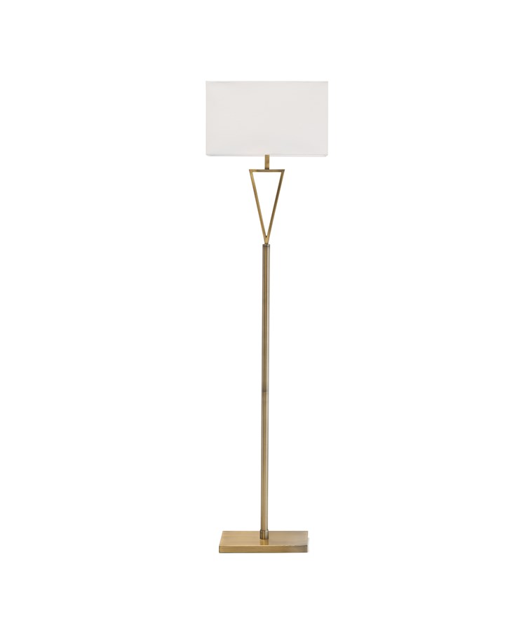 V Design Antique Brass Space-Saving Slimline Floor Lamp with Ivory Linen Shade V Design Antique Brass Space-Saving Slimline Floor Lamp with Ivory Linen Shade