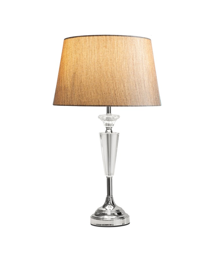 Kwartz Modern Faceted Glass Crystal Chrome Table Lamp with Charcoal Gold Shade