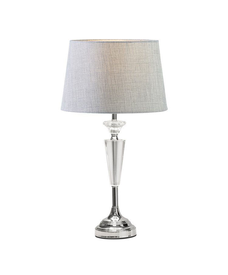 Kwartz Modern Faceted Glass Crystal Chrome Table Lamp with Grey Linen Shade Kwartz Modern Faceted Glass Crystal Chrome Table Lamp with Grey Linen Shade