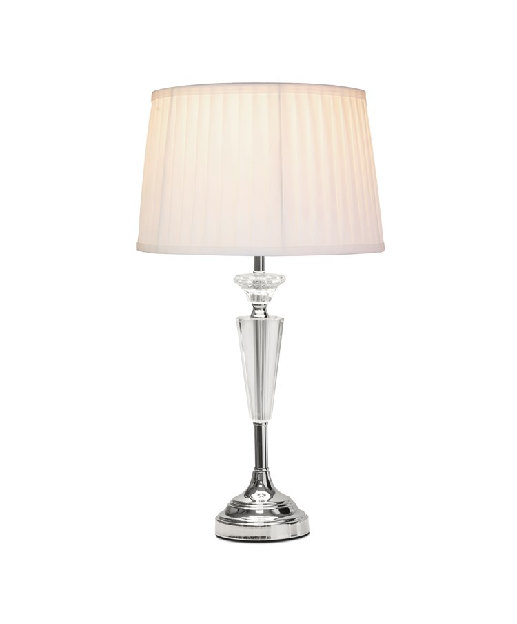 Kwartz Modern Faceted Glass Crystal Chrome Table Lamp with Ivory Pleat Shade Kwartz Modern Faceted Glass Crystal Chrome Table Lamp with Ivory Pleat Shade