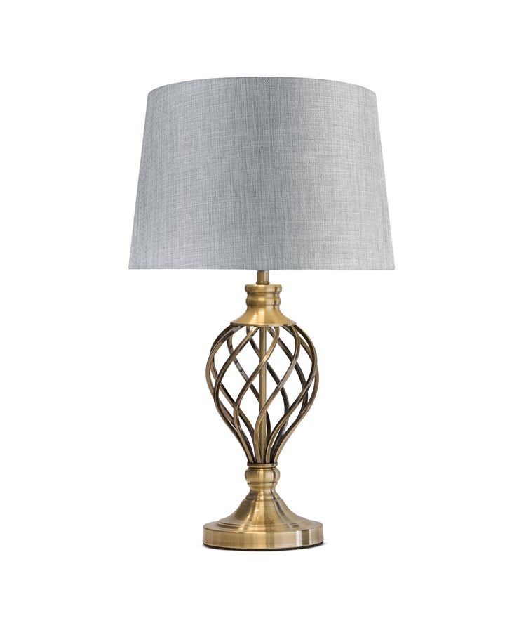 Hepburn Large Barley Twist Antique Brass Table Lamp with Grey Linen Shade Hepburn Large Barley Twist Antique Brass Table Lamp with Grey Linen Shade