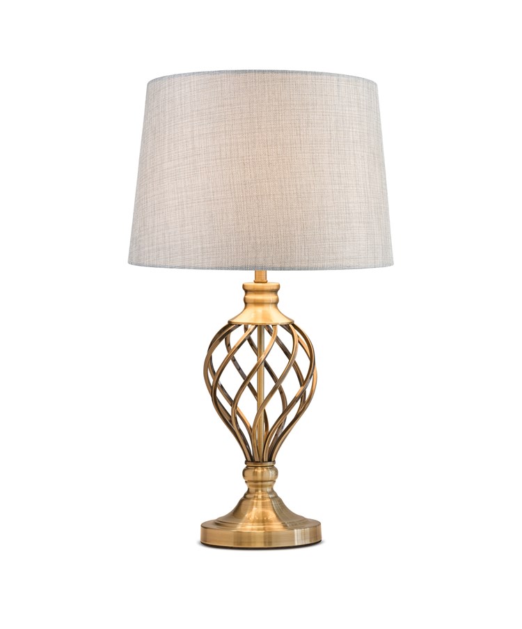 Hepburn Large Barley Twist Antique Brass Table Lamp with Grey Linen Shade Hepburn Large Barley Twist Antique Brass Table Lamp with Grey Linen Shade