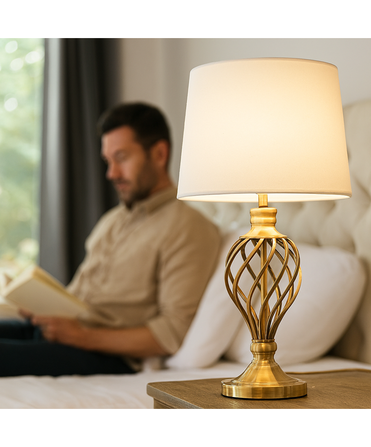 Hepburn Large Barley Twist Antique Brass Table Lamp with Ivory Gold Shade Hepburn Large Barley Twist Antique Brass Table Lamp with Ivory Gold Shade