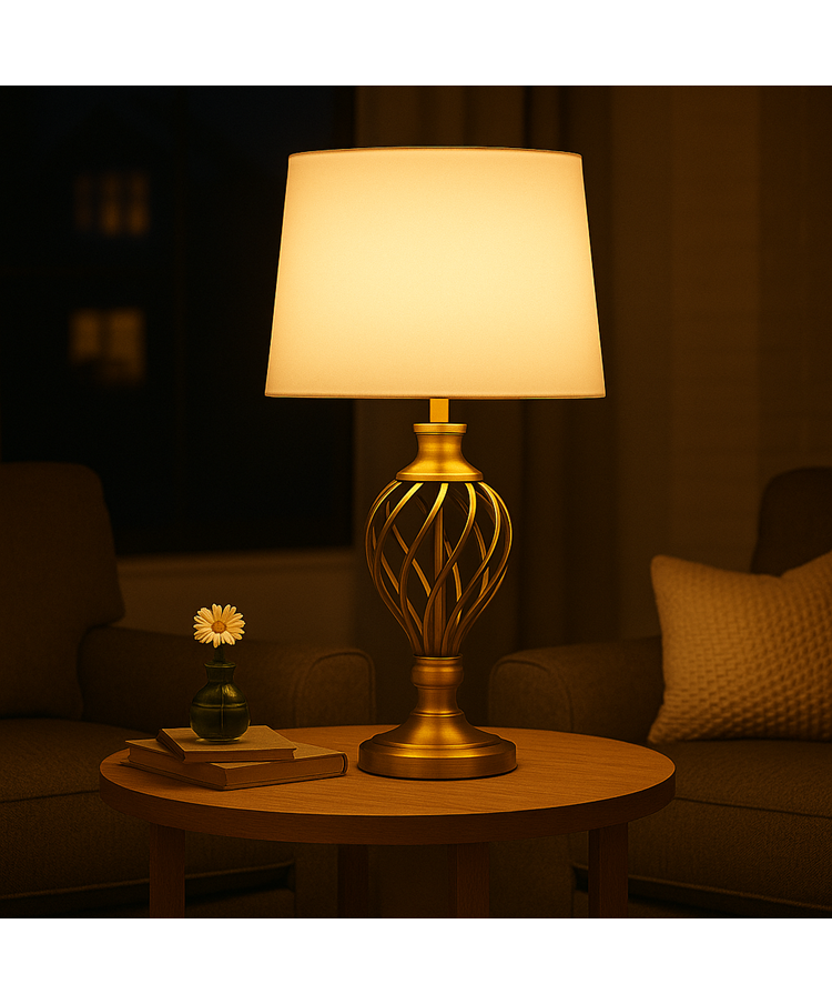 Hepburn Large Barley Twist Antique Brass Table Lamp with Ivory Gold Shade Hepburn Large Barley Twist Antique Brass Table Lamp with Ivory Gold Shade