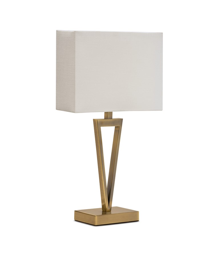 V Design Antique Brass Slimline Table Lamp with Ivory Linen Shade V Design Antique Brass Slimline Table Lamp with Ivory Linen Shade