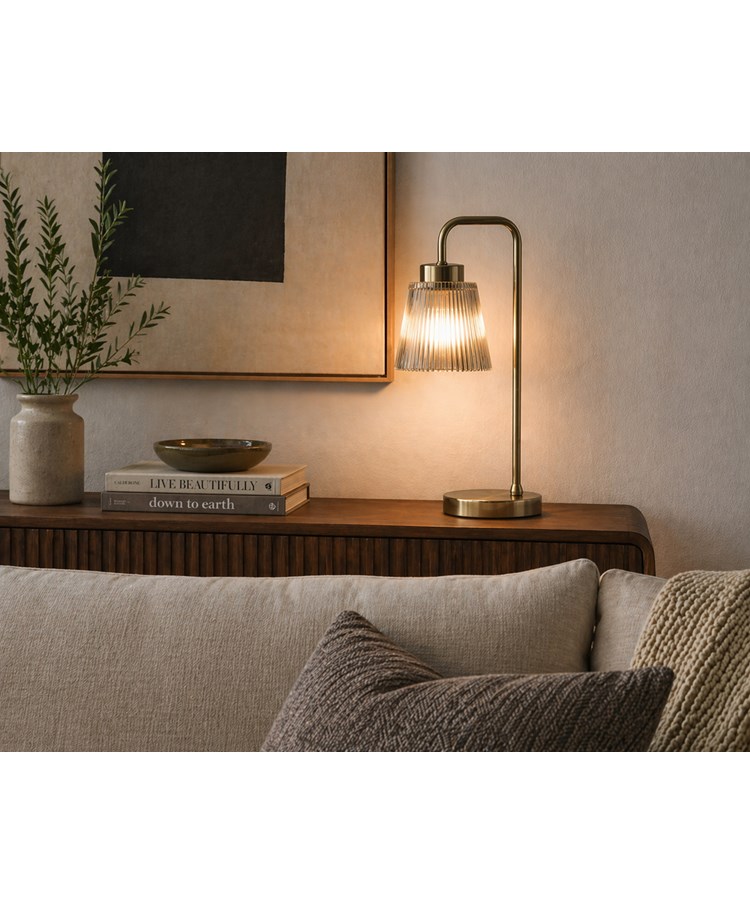 Antique Arch Table Lamp with Mandalay Ribbed Clear Glass Shade