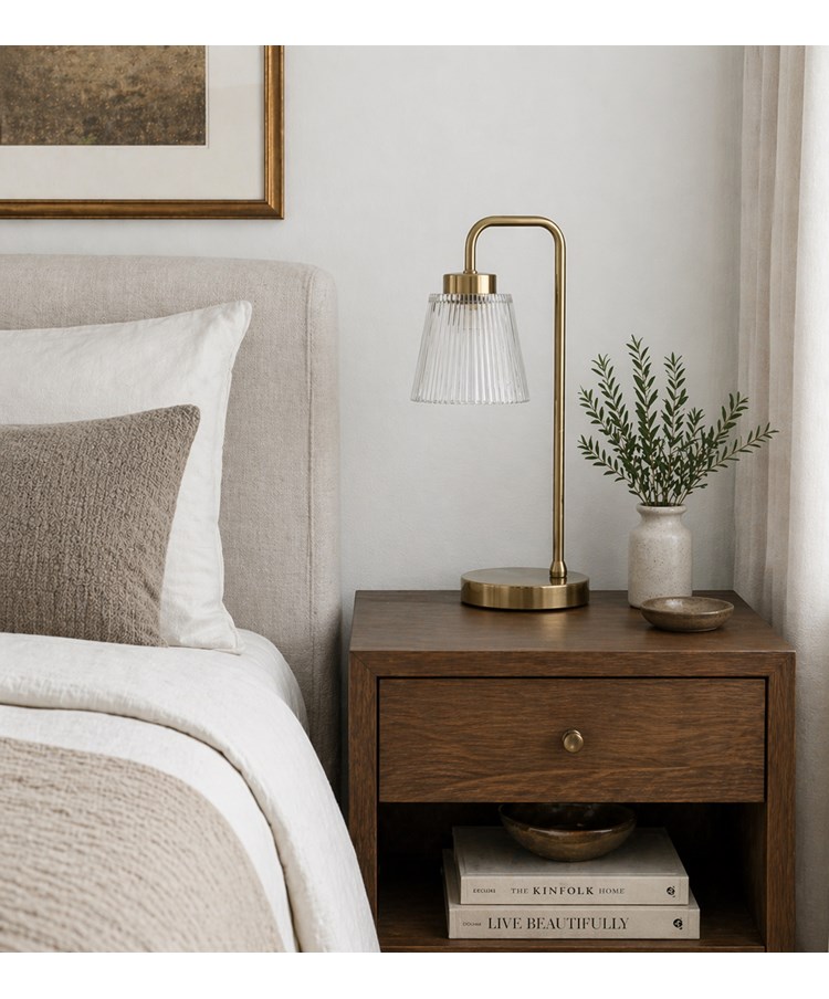 Antique Arch Table Lamp with Mandalay Ribbed Clear Glass Shade Antique Arch Table Lamp with Mandalay Ribbed Clear Glass Shade