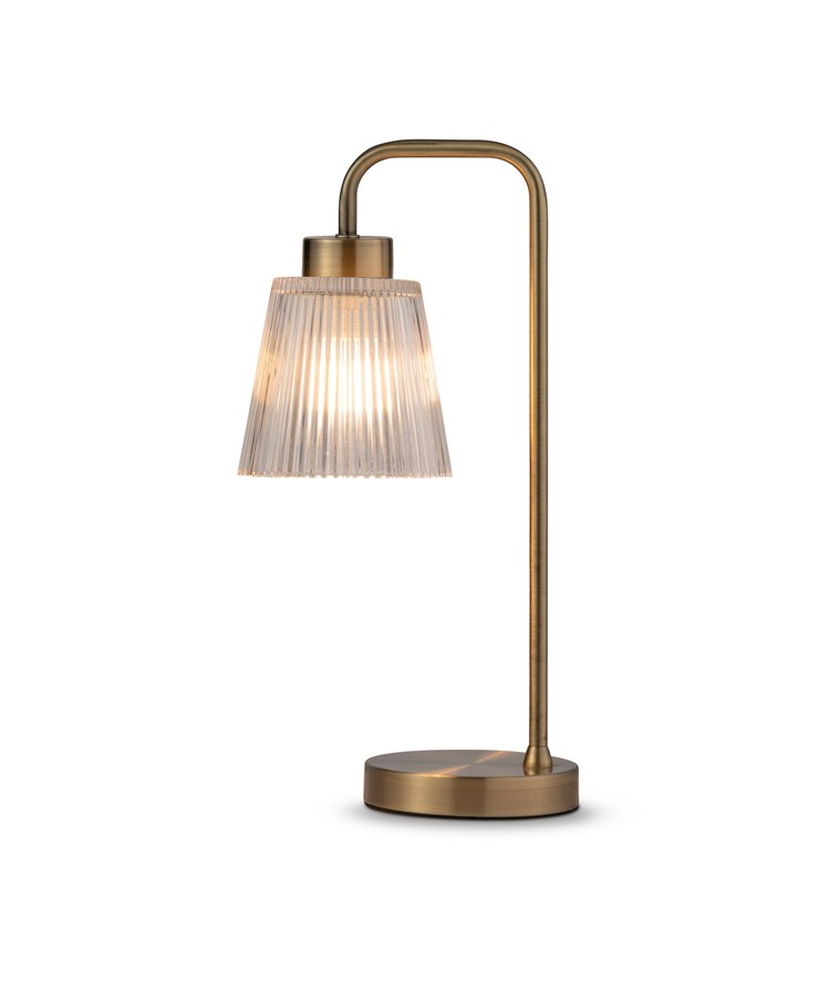 Antique Arch Table Lamp with Mandalay Ribbed Clear Glass Shade Antique Arch Table Lamp with Mandalay Ribbed Clear Glass Shade