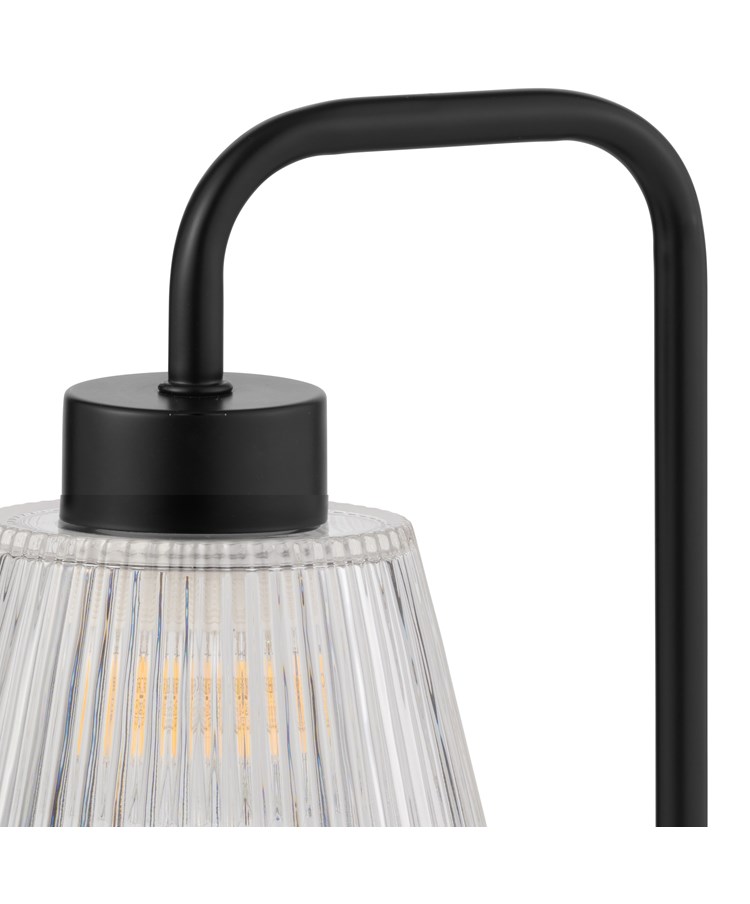 Black Arch Table Lamp with Mandalay Ribbed Clear Glass Shade Black Arch Table Lamp with Mandalay Ribbed Clear Glass Shade