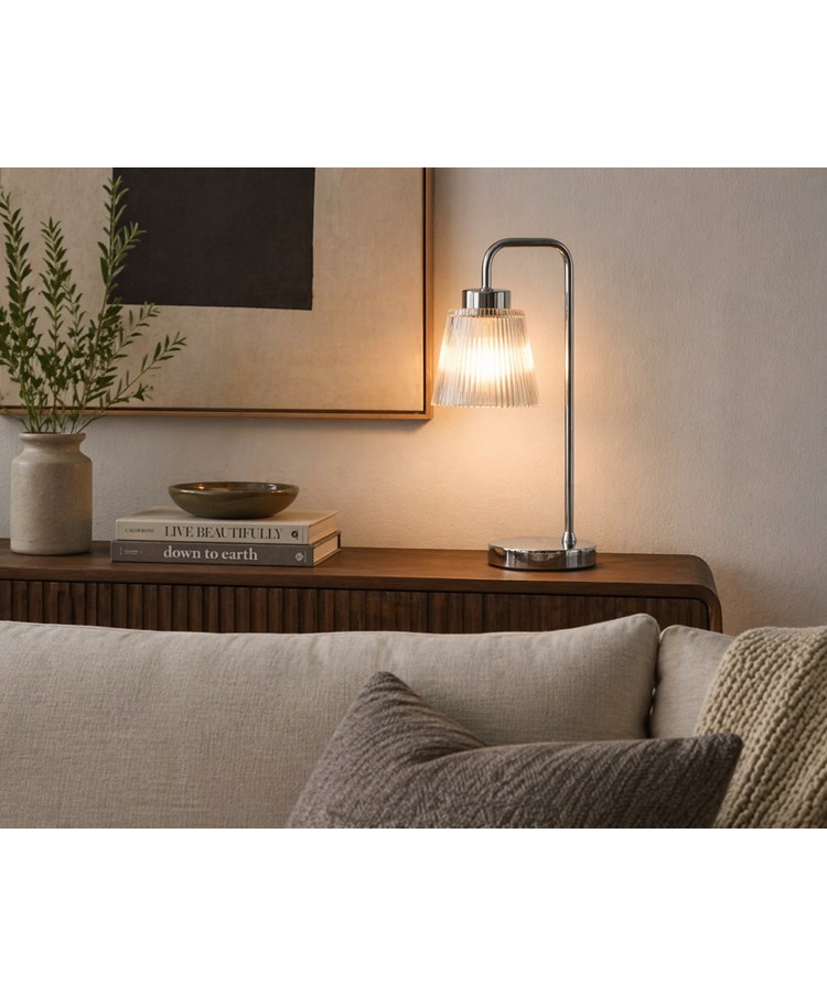 Silver Arch Table Lamp with Mandalay Ribbed Clear Glass Shade