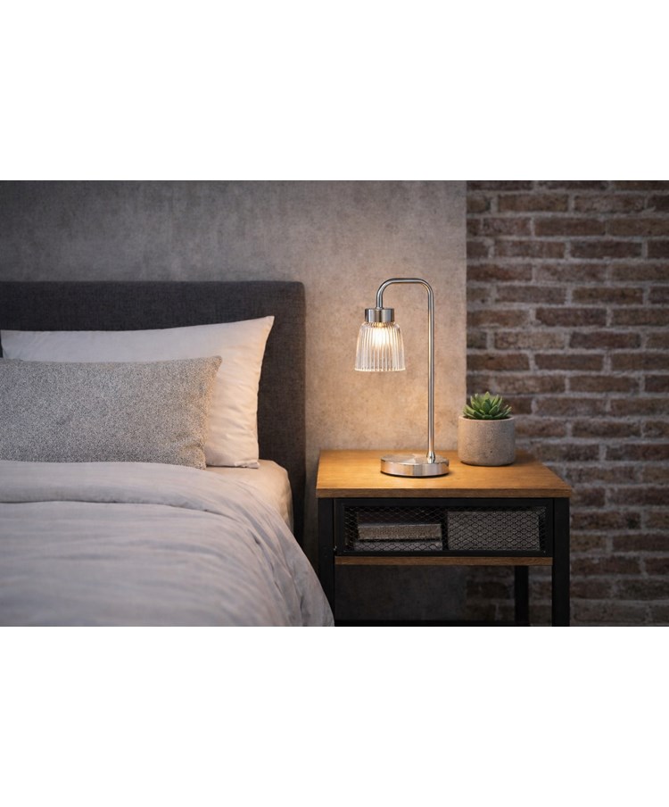 Silver Arch Table Lamp with Mandalay Ribbed Clear Glass Shade