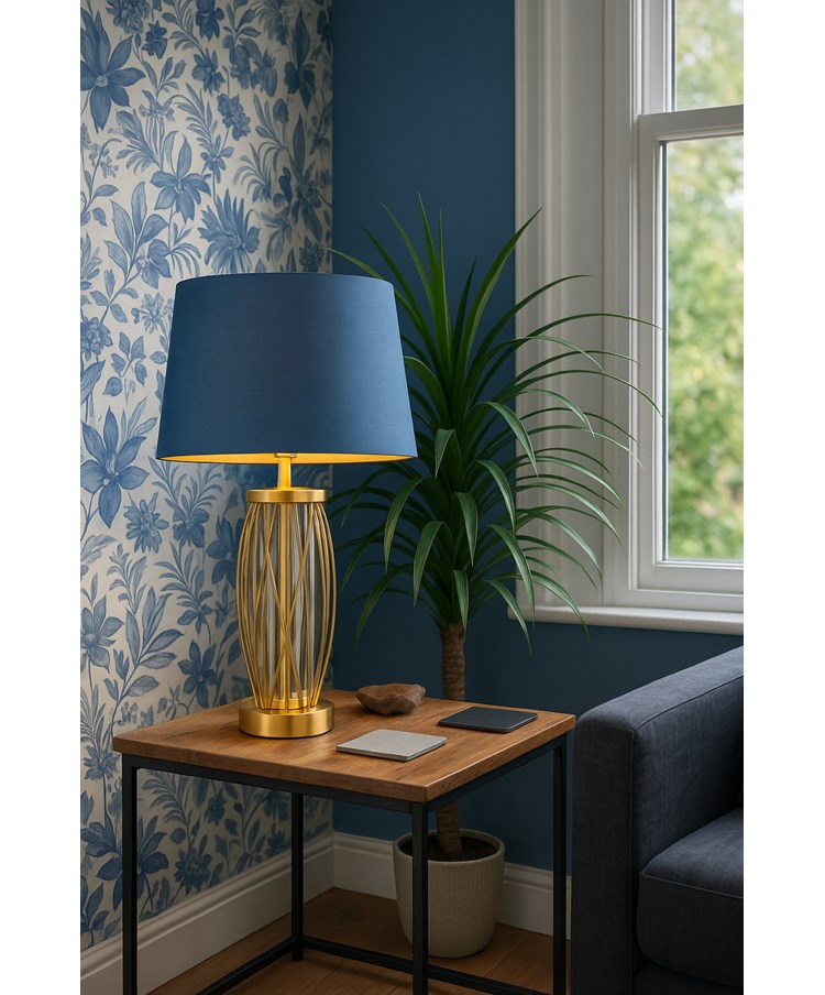 Ashleigh Antique Brass Amber Glass Table Lamp with Juniper Blue Shade Ashleigh Antique Brass Amber Glass Table Lamp with Juniper Blue Shade