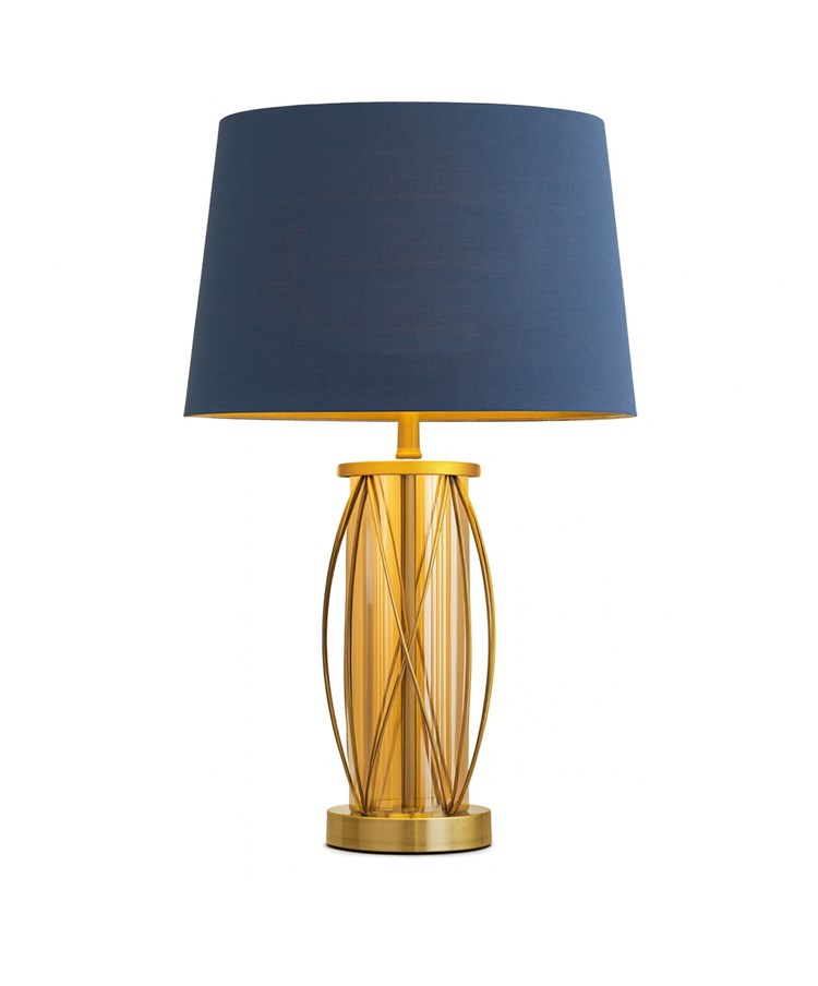 Ashleigh Antique Brass Amber Glass Table Lamp with Juniper Blue Shade Ashleigh Antique Brass Amber Glass Table Lamp with Juniper Blue Shade