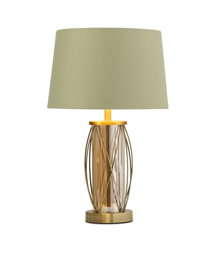 Ashleigh Antique Brass Amber Glass Table Lamp with Sage Green