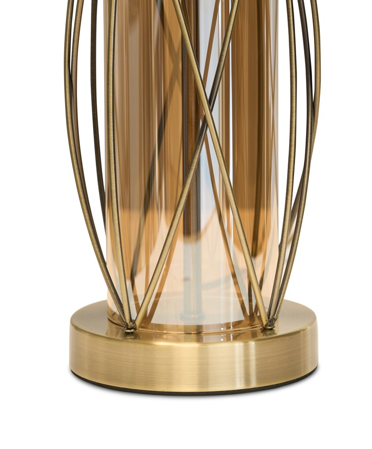 Ashleigh Antique Brass Amber Glass Table Lamp with Sage Green Ashleigh Antique Brass Amber Glass Table Lamp with Sage Green