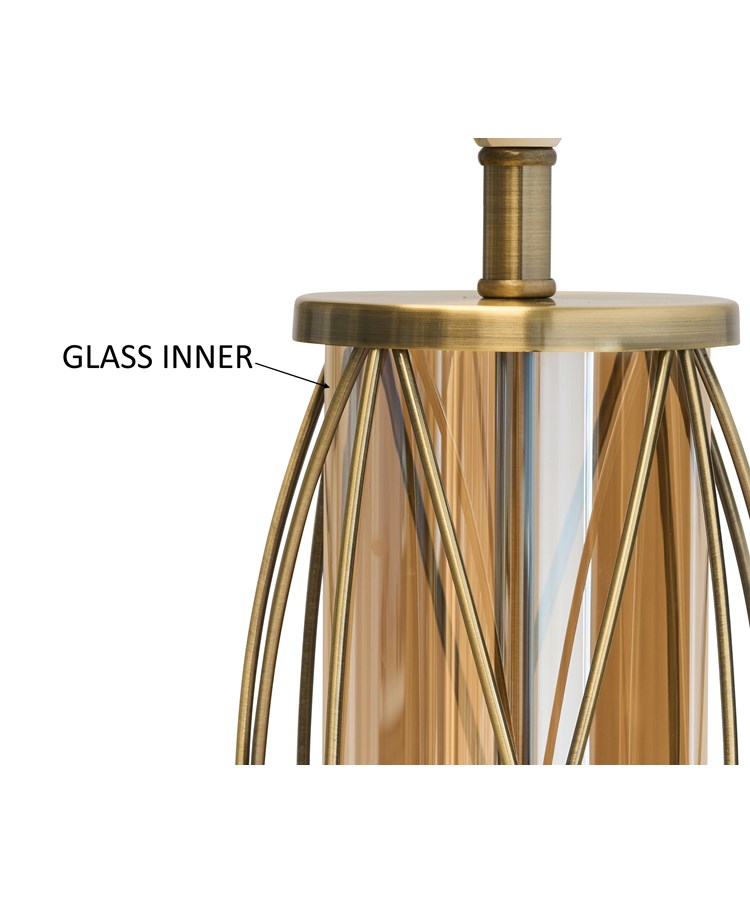 Ashleigh Antique Brass Amber Glass Table Lamp with Sage Green
