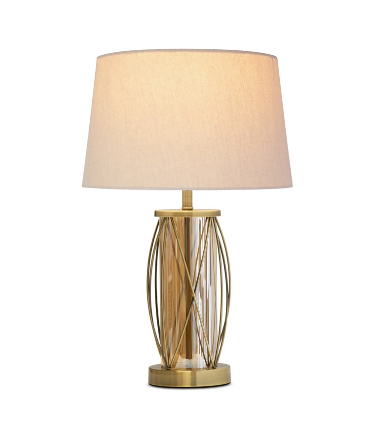 Ashleigh Antique Brass Amber Glass Cylinder Lantern Table Lamp with Natural Line Ashleigh Antique Brass Amber Glass Cylinder Lantern Table Lamp with Natural Line