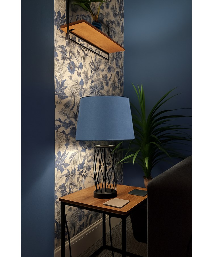 Ashleigh Black (No Glass) Table Lamp with Juniper Blue Shade Ashleigh Black (No Glass) Table Lamp with Juniper Blue Shade