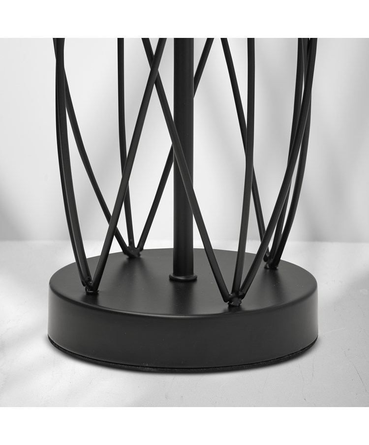 Ashleigh Black Metal Lattice Cylinder Lantern Table Lamp with Grey Linen Shade Ashleigh Black Metal Lattice Cylinder Lantern Table Lamp with Grey Linen Shade